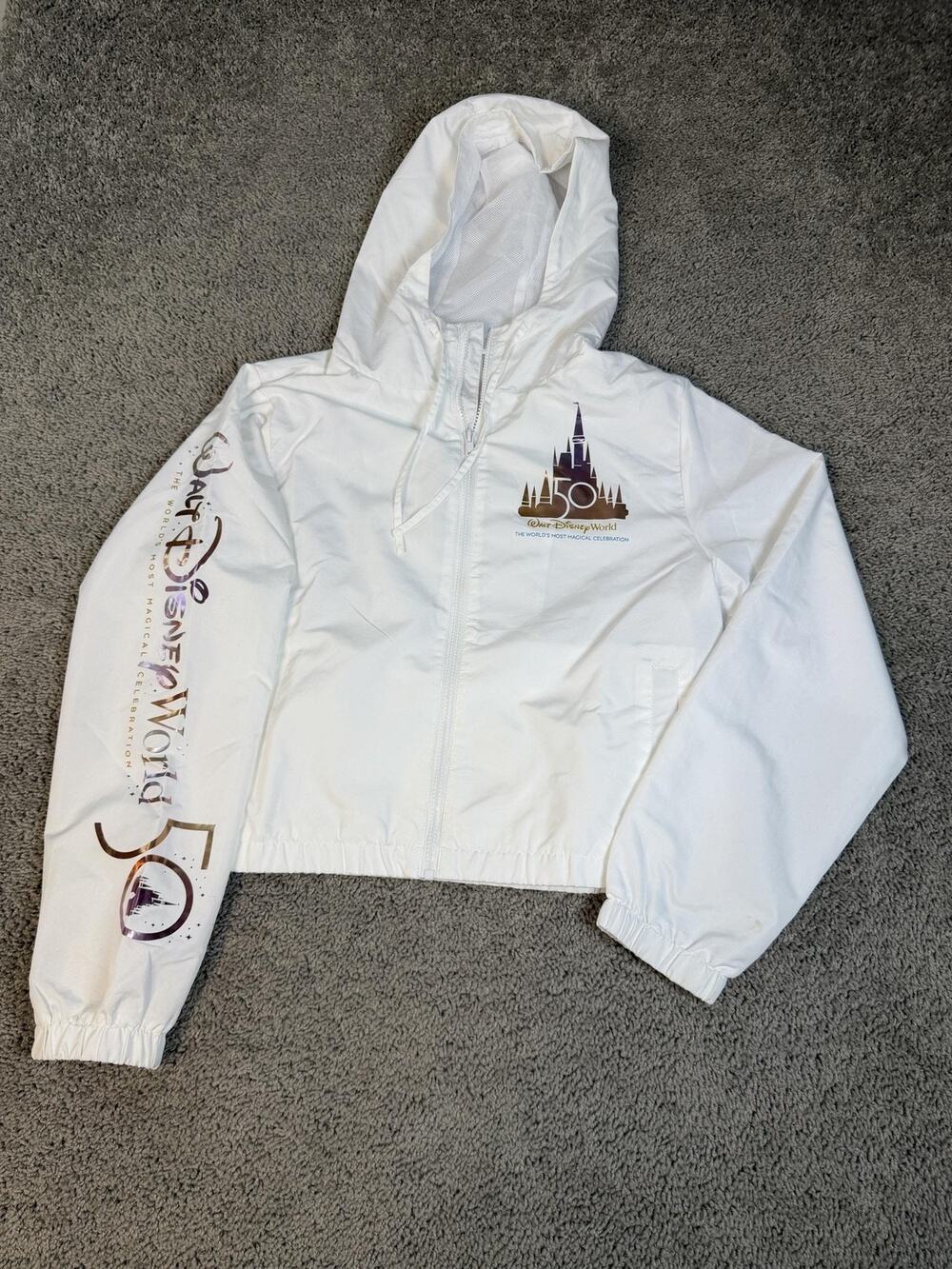 Disney Jacket Womens L White Windbreaker WDW 50th Anniversary Magic Kingdom